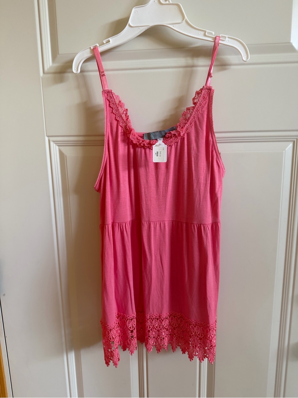 NWT O2 Collection Women’s Pink Lace-Trim Tank Top, Size L